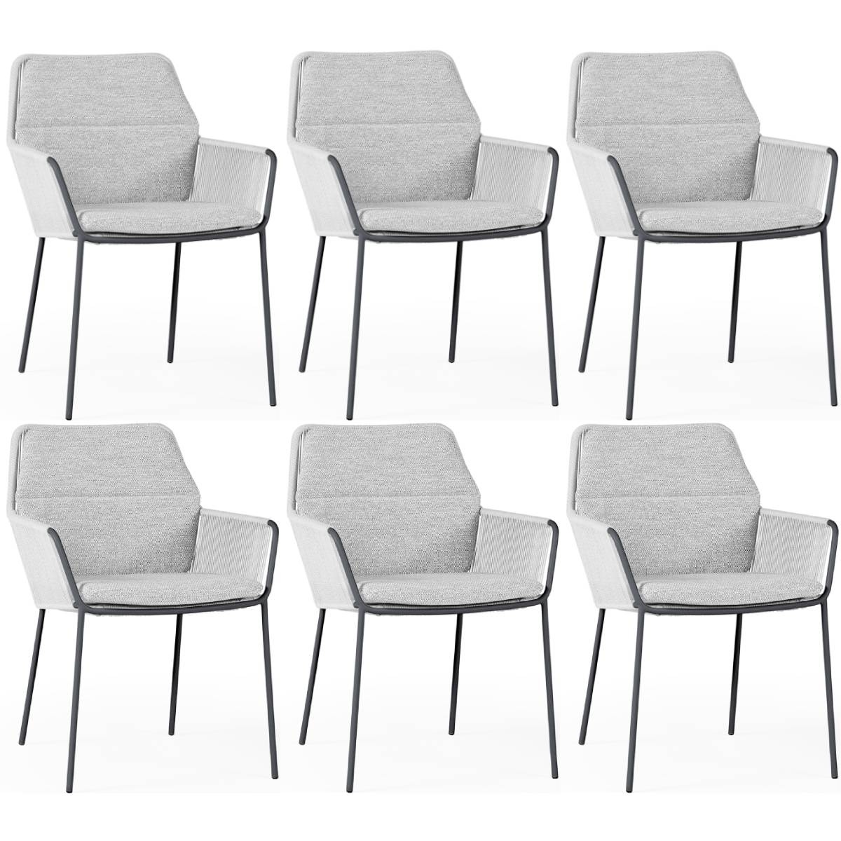 SUNS Punta dining tuinstoel soft grey mixed weave camel sand  set van 6