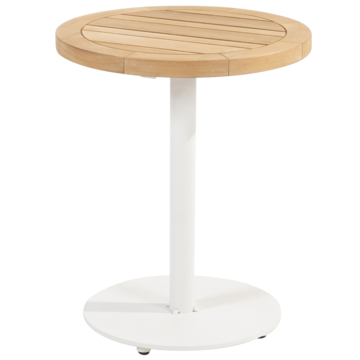 4 Seasons Outdoor Volta teak bijzettafel centrale poot wit 45 cm rond 