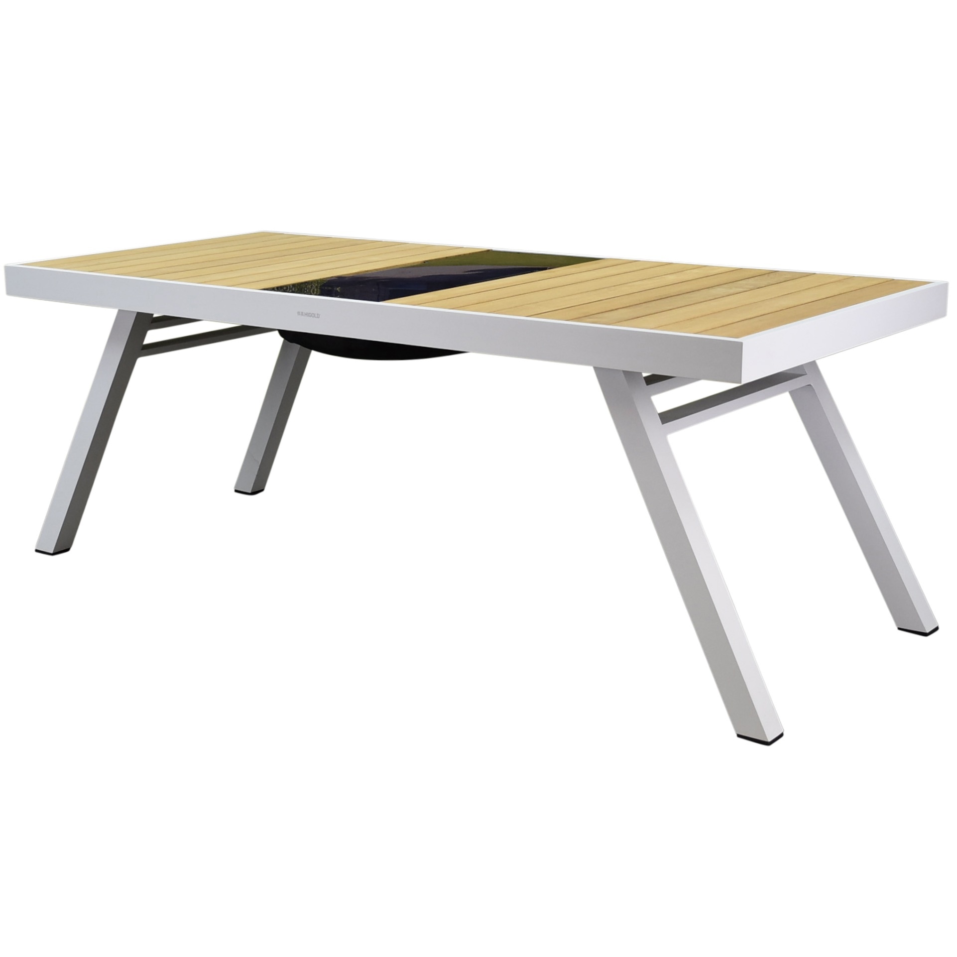 Higold York dining tuintafel 200x90xH75 cm aluminium wit teak - glass top
