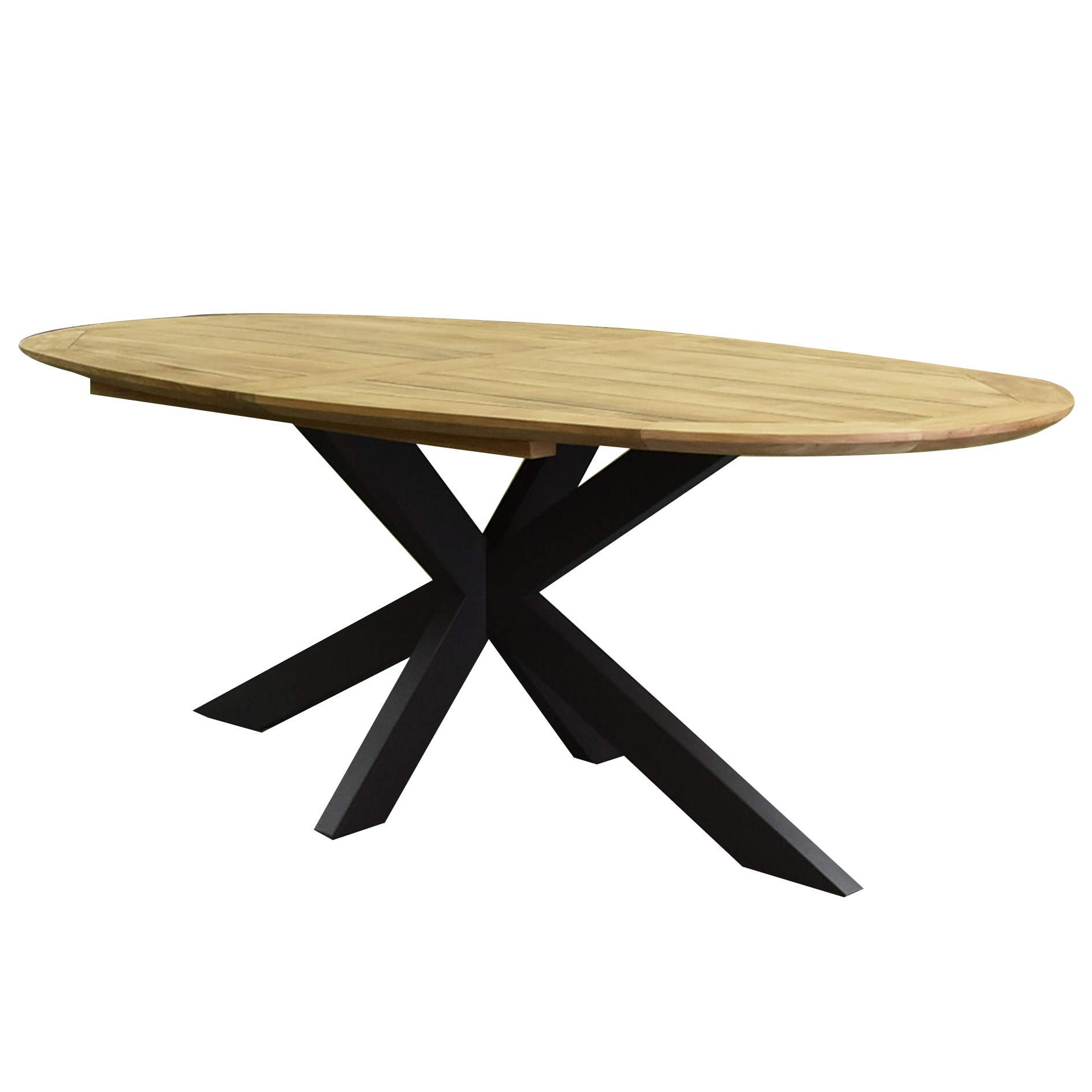 AVH-Collectie Mulia dining tuintafel 220x110xH76 cm ovaal teakhout zwart onderstel