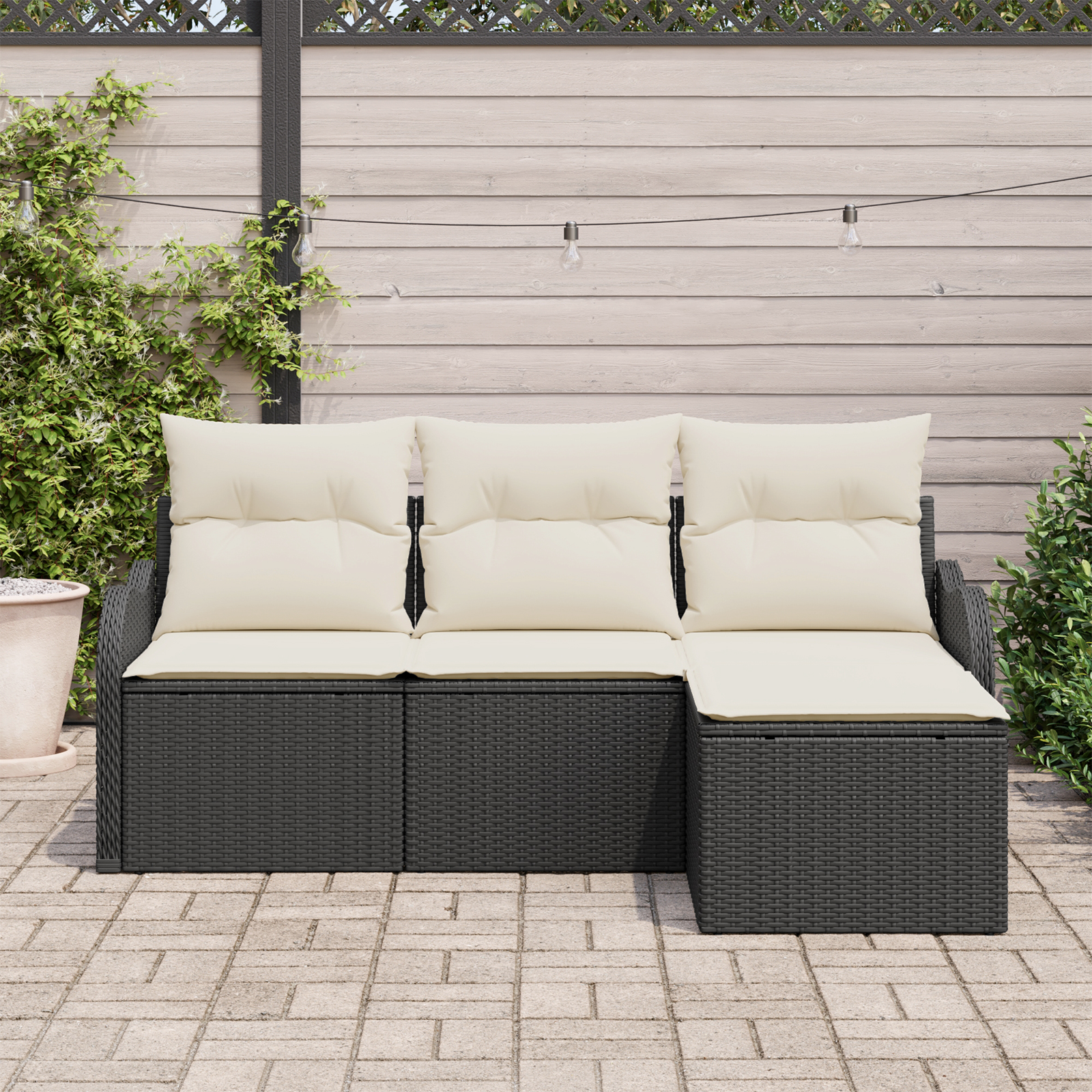 vidaXL 4-delige Tuinbankenset met kussens poly rattan zwart