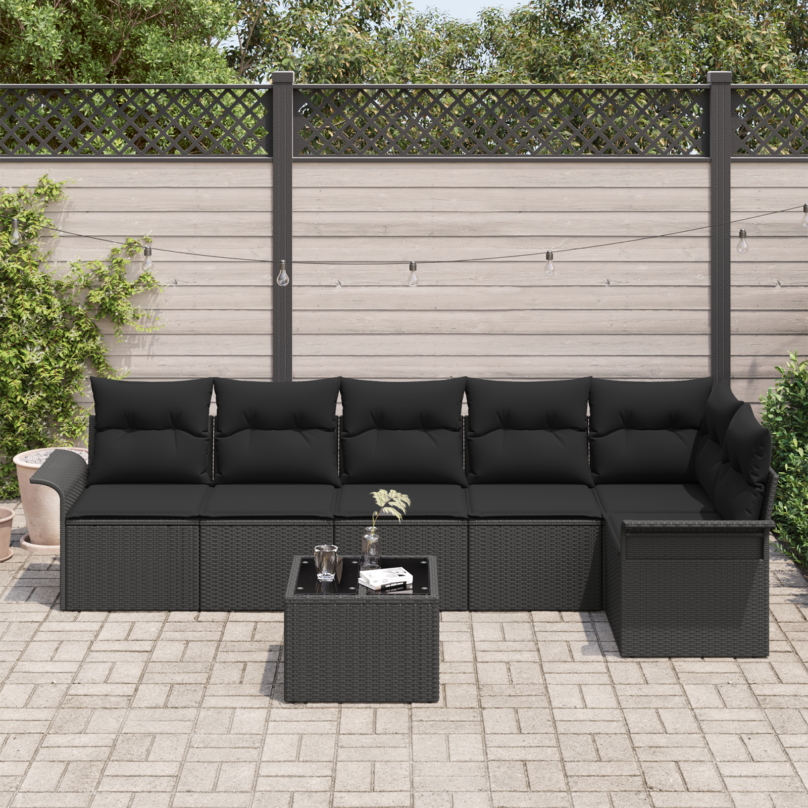 vidaXL 7-delige tuinset met kussens, beige poly rattan