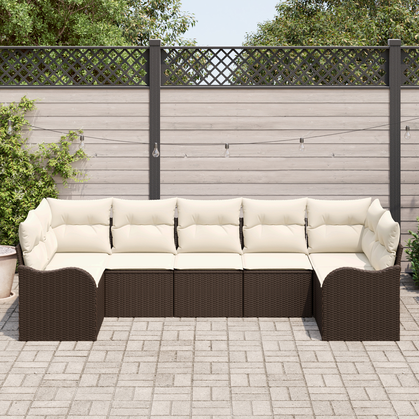 vidaXL 7-delige Tuinbankenset met kussens poly rattan bruin