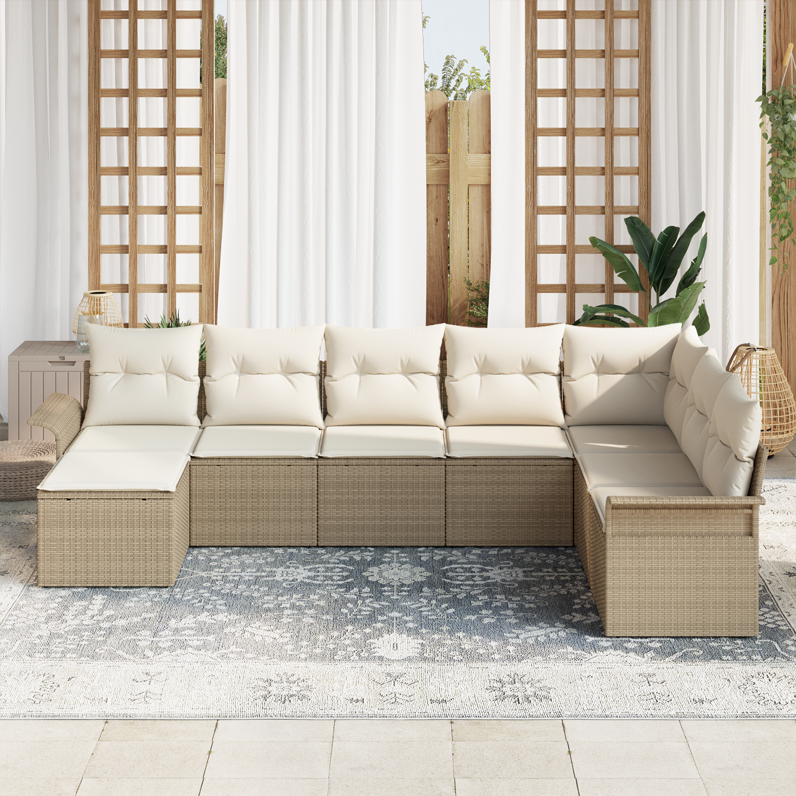 vidaXL 8-delige tuinset met kussens in beige poly rattan