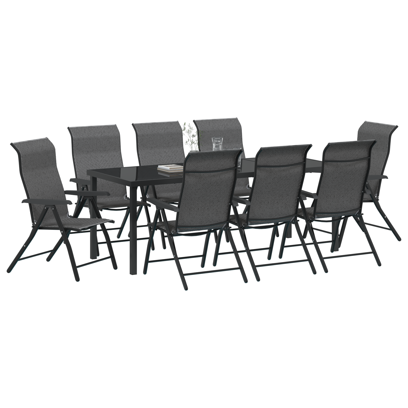 vidaXL 9-delige Tuin Eettafel Set Grijze Poly Rattan