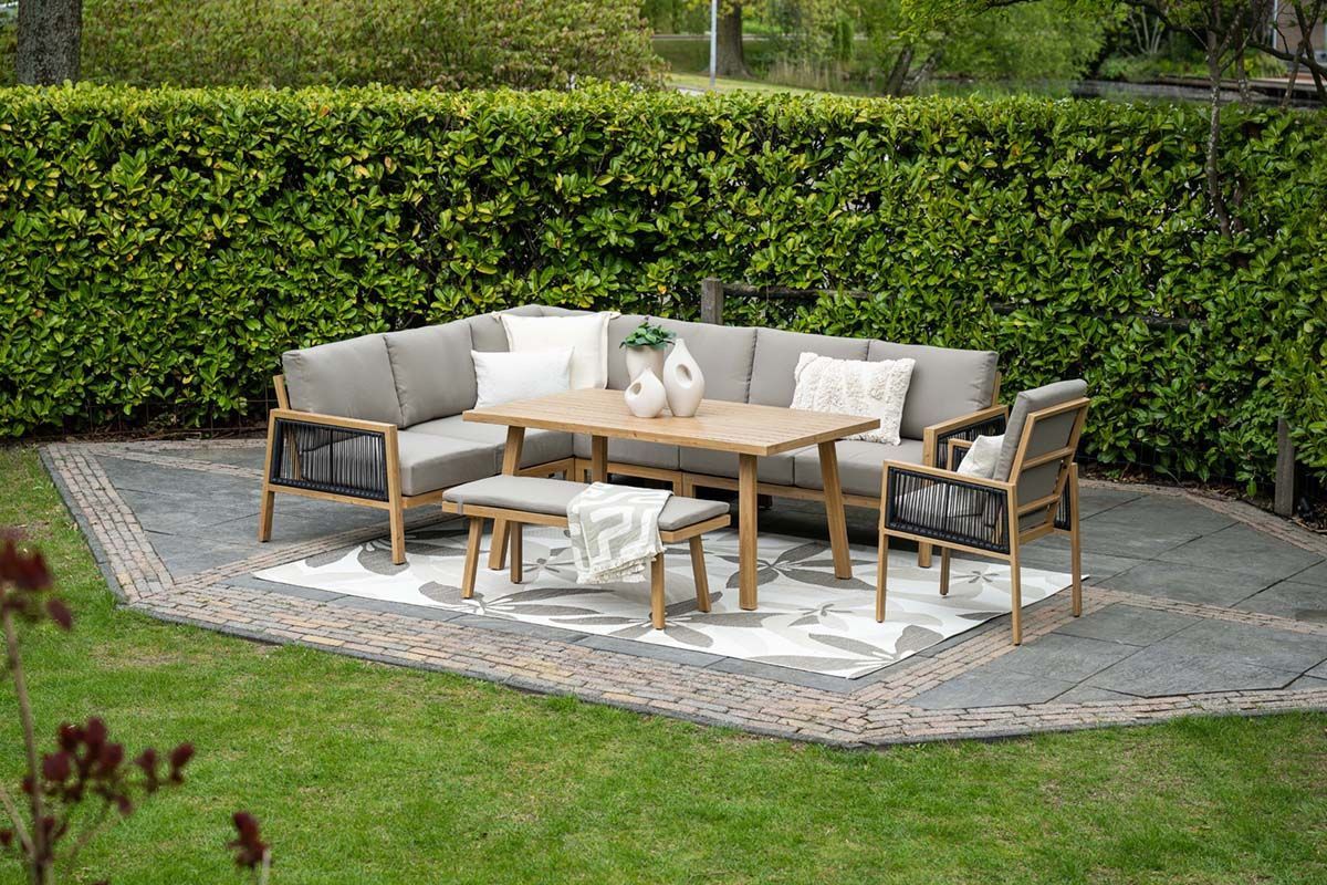 Van Kooten Tuin en Buitenleven Decala lounge-diningset - 5-delig - aluminium - light teak look - desert sand- - - Garden Impressions