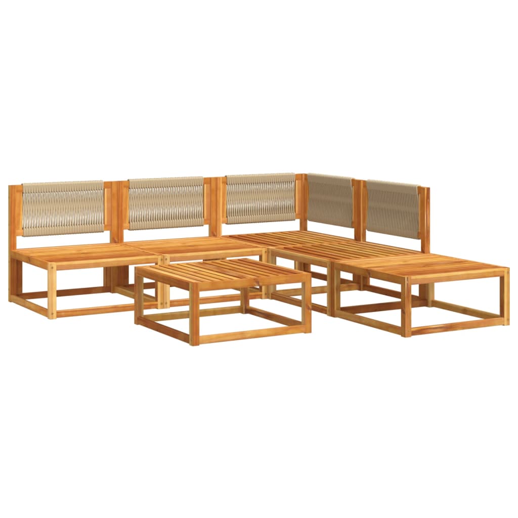 vidaXL 6-delige tuinbankset met kussens acaciahout & touw