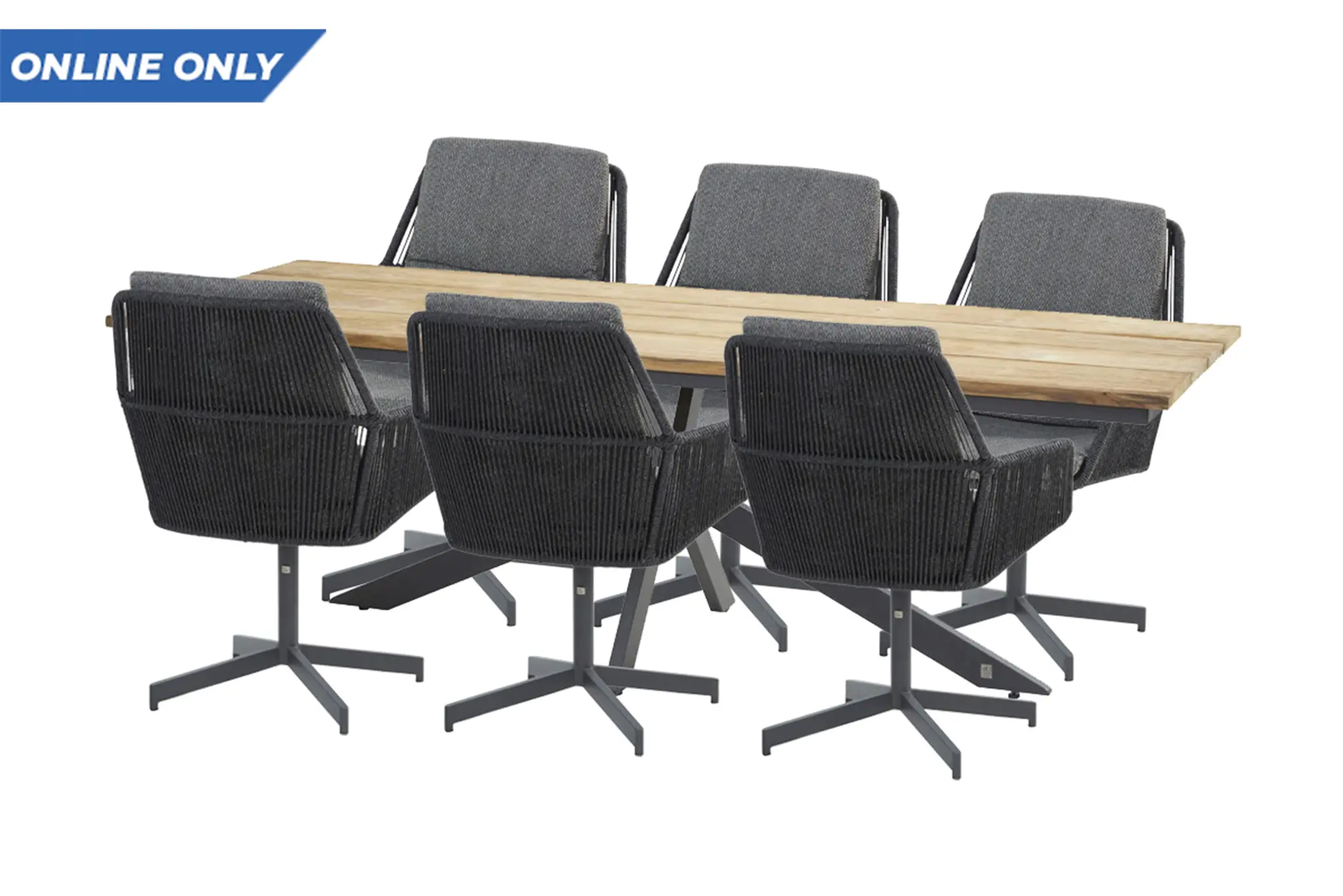 4 Seasons Outdoor Robusto teak tafelblad 280 X 95 cm met Minerva frame en 6 Primavera diningstoelen