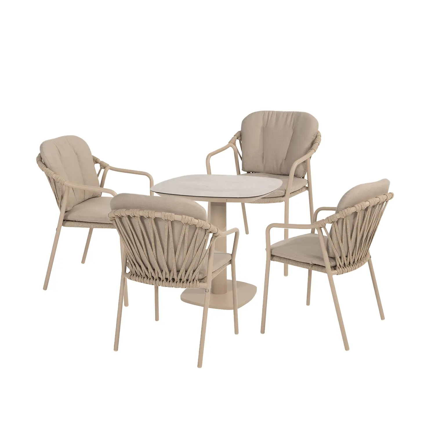 4 Seasons Outdoor Manolo tafel 75x75x75 cm met 4 Manitoba stoelen latte
