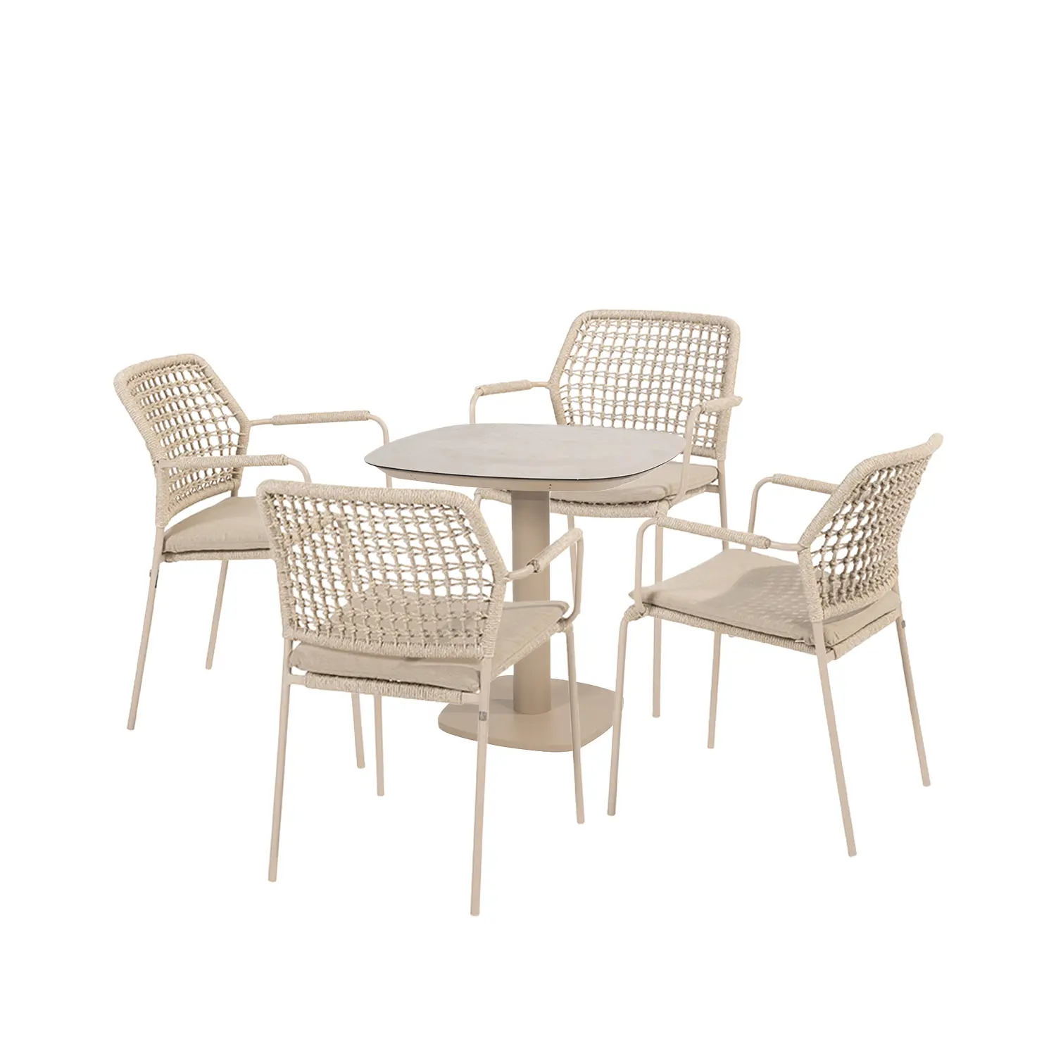 4 Seasons Outdoor Manolo tafel 75x75x75 cm met 4 Barista stoelen latte