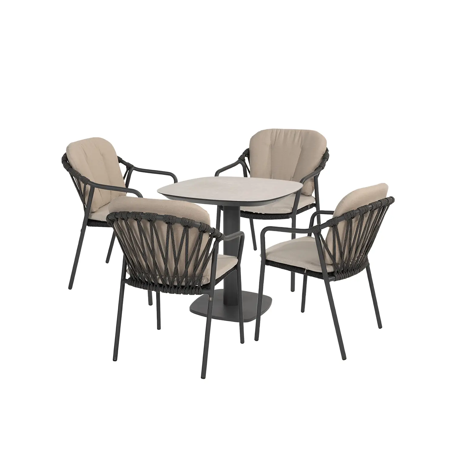 4 Seasons Outdoor Manolo tafel 75x75x75 cm met 4 Manitoba stoelen Antraciet