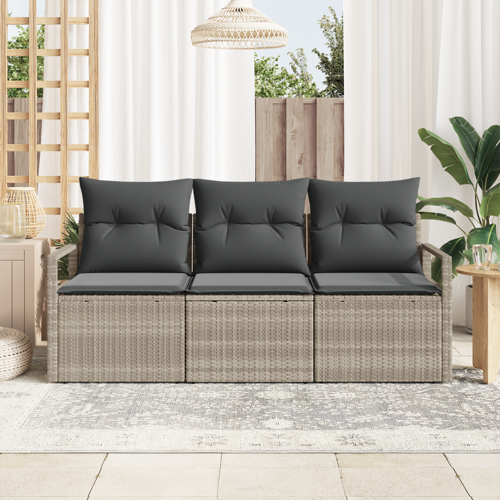 vidaXL 3-delige tuinsofa set met kussens in lichtgrijs poly rattan