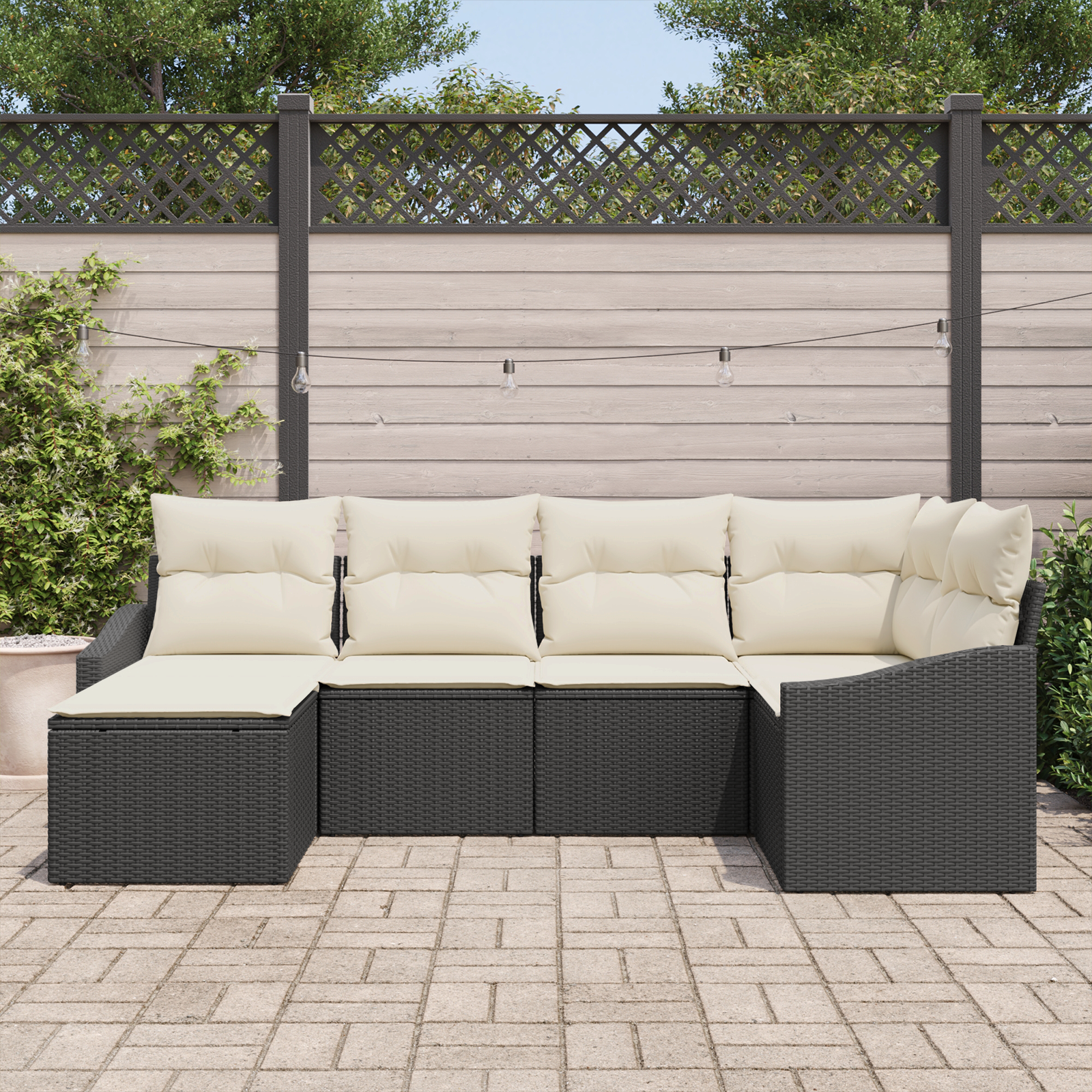 vidaXL 6-delige tuinsofa set met kussens in zwart poly rattan