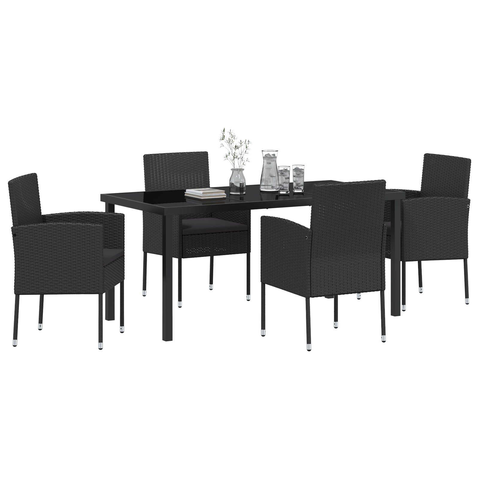 vidaXL 5-delige tuinset met kussens zwart poly rattan
