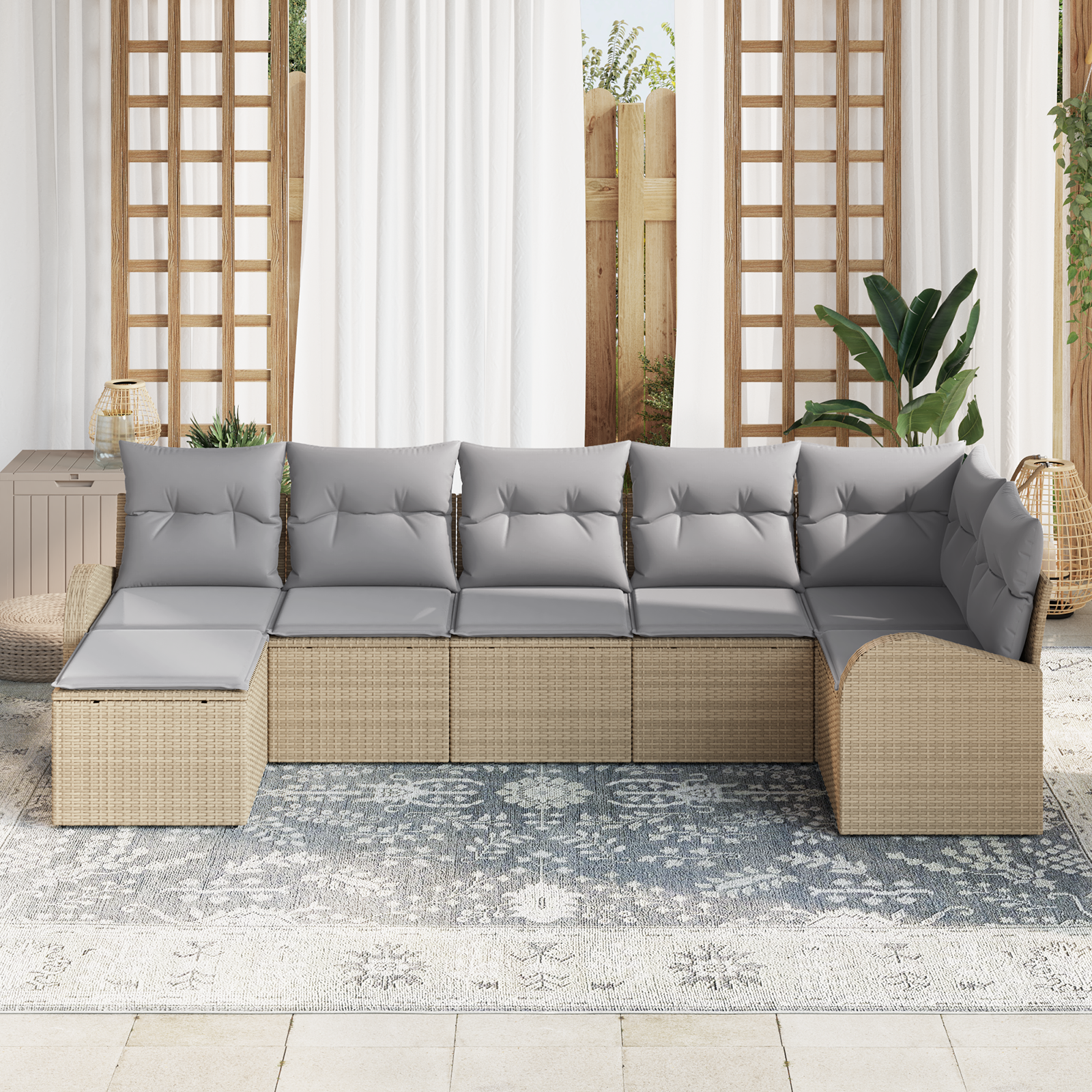 vidaXL Tuin Sofa Set 7 pcs Beige en Lichtgrijs 289 x 124 x 85 cm