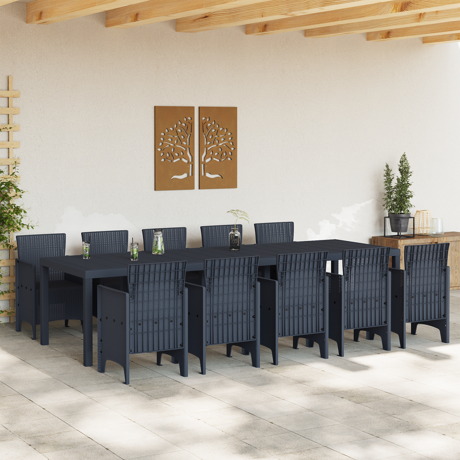 vidaXL 11-delige tuinset anthraciet van poly riet