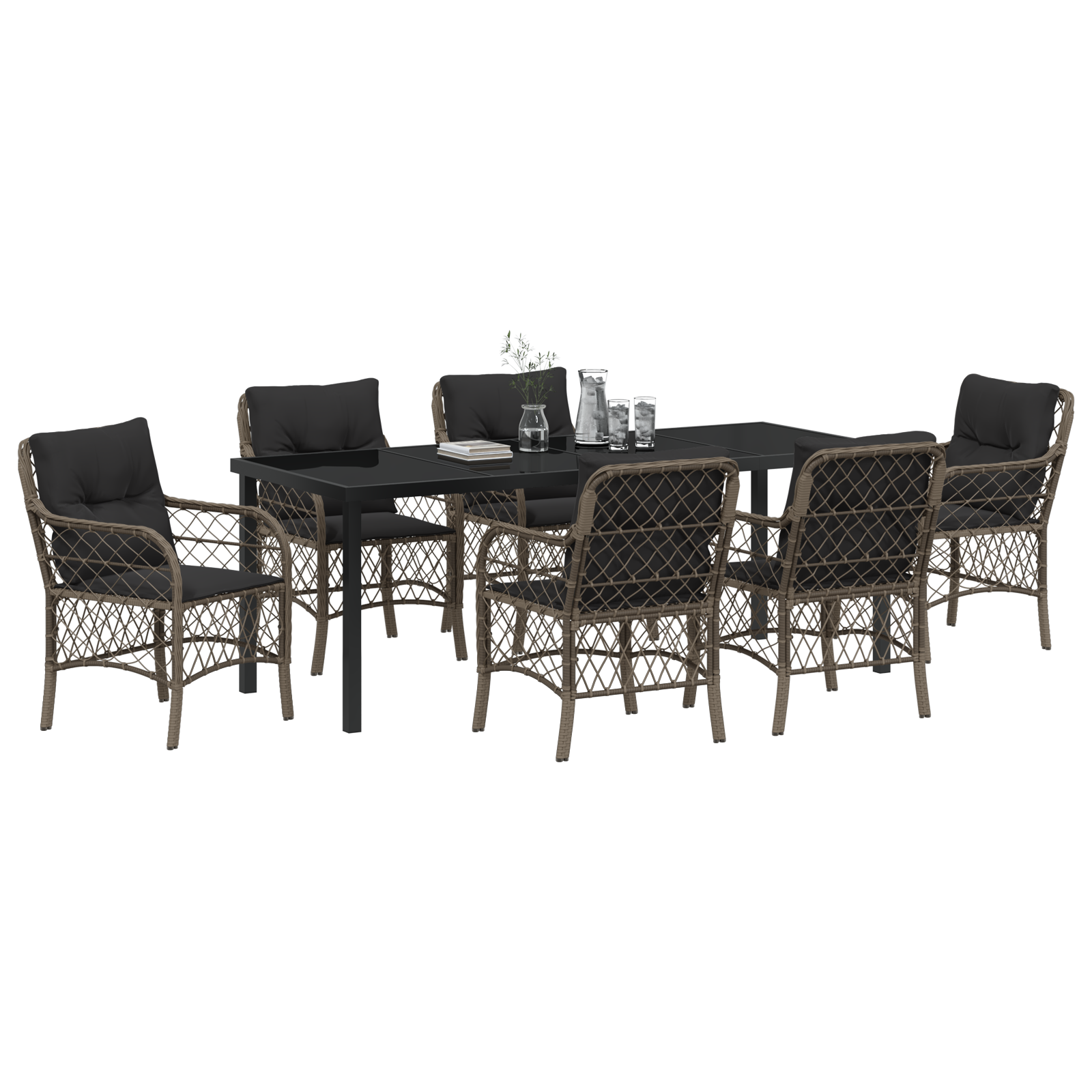 vidaXL 7-delige tuinset met kussens in grijs poly rattan