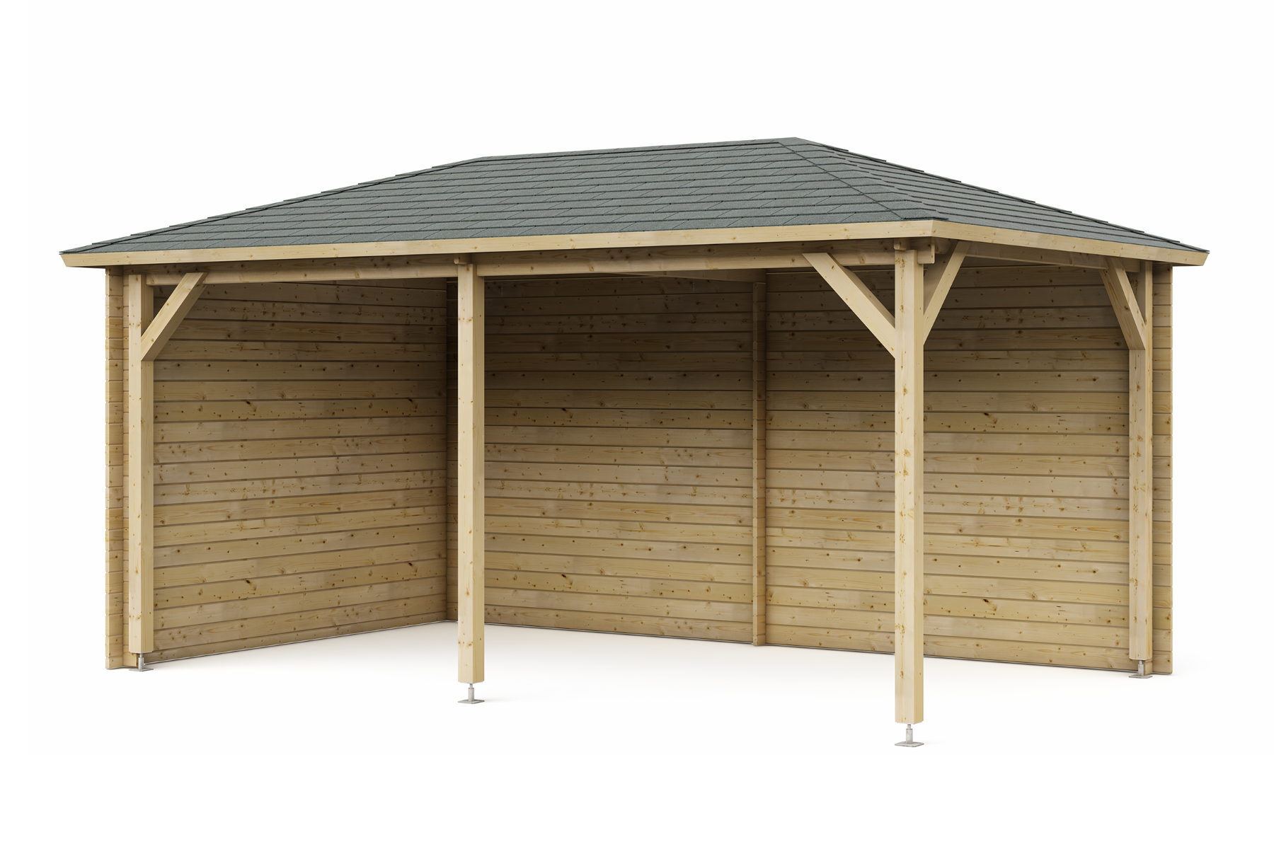 Van Kooten Tuin en Buitenleven Interflex Paviljoen P3050 Geïmpregneerd 520x318 cm 28 mm vuren groen geïmpregneerd- Puntdak- Hout- Interflex