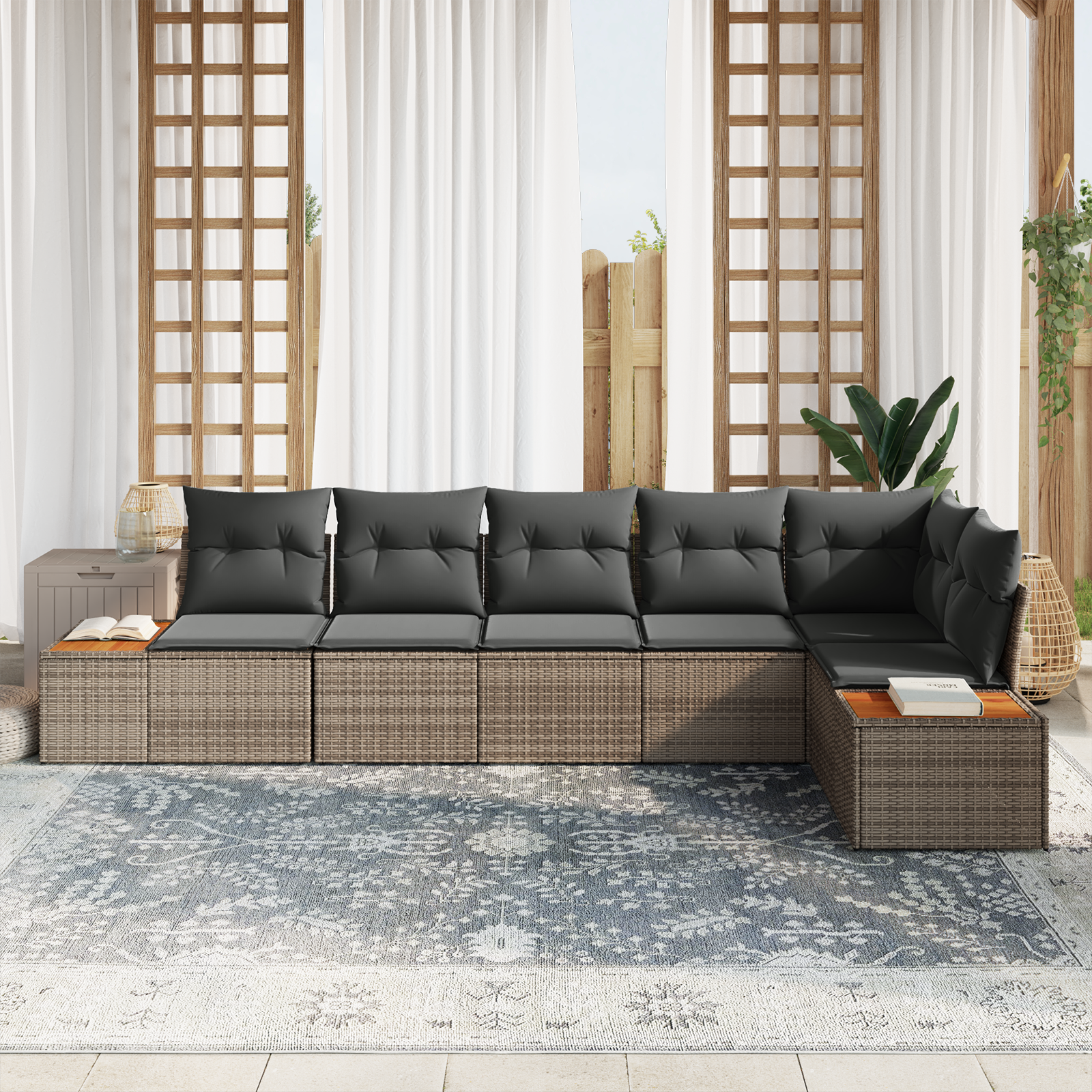 vidaXL 6-delige tuinset met kussens Grijs poly rattan Acacia
