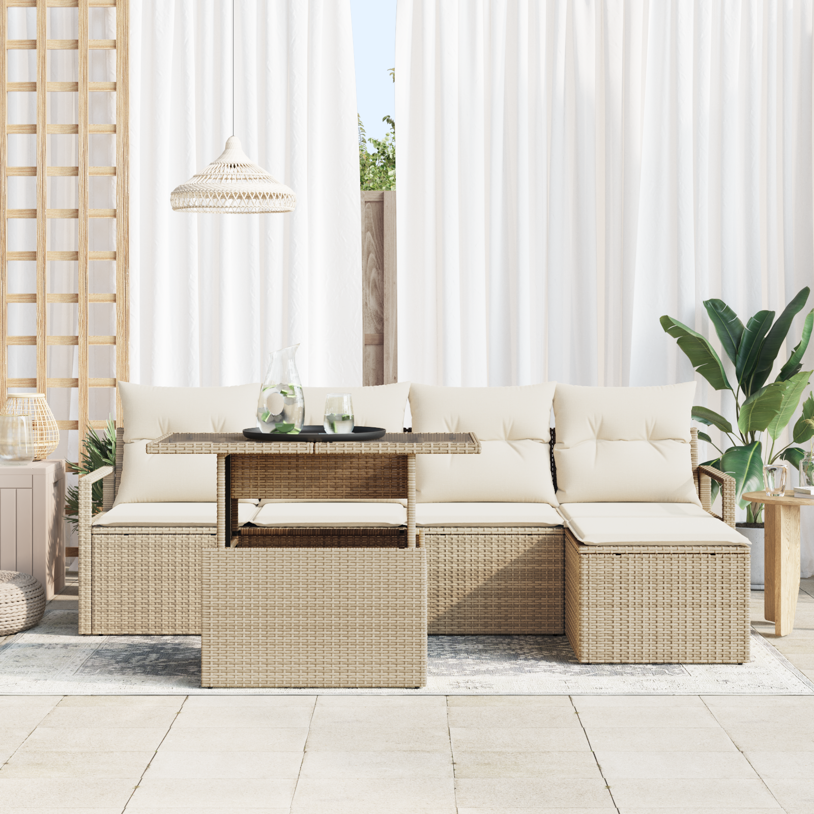vidaXL 6-delige tuinsofa set met kussens in Beige van poly rattan