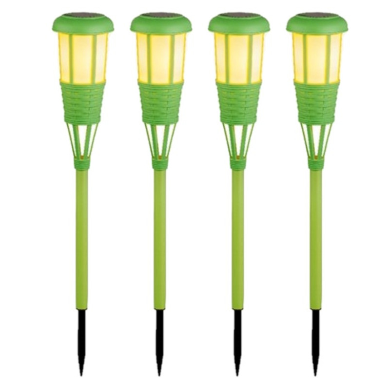 Lumineo 4x stuks solar tuinfakkel/tuinlamp groen op zonne-energie 61 cm -