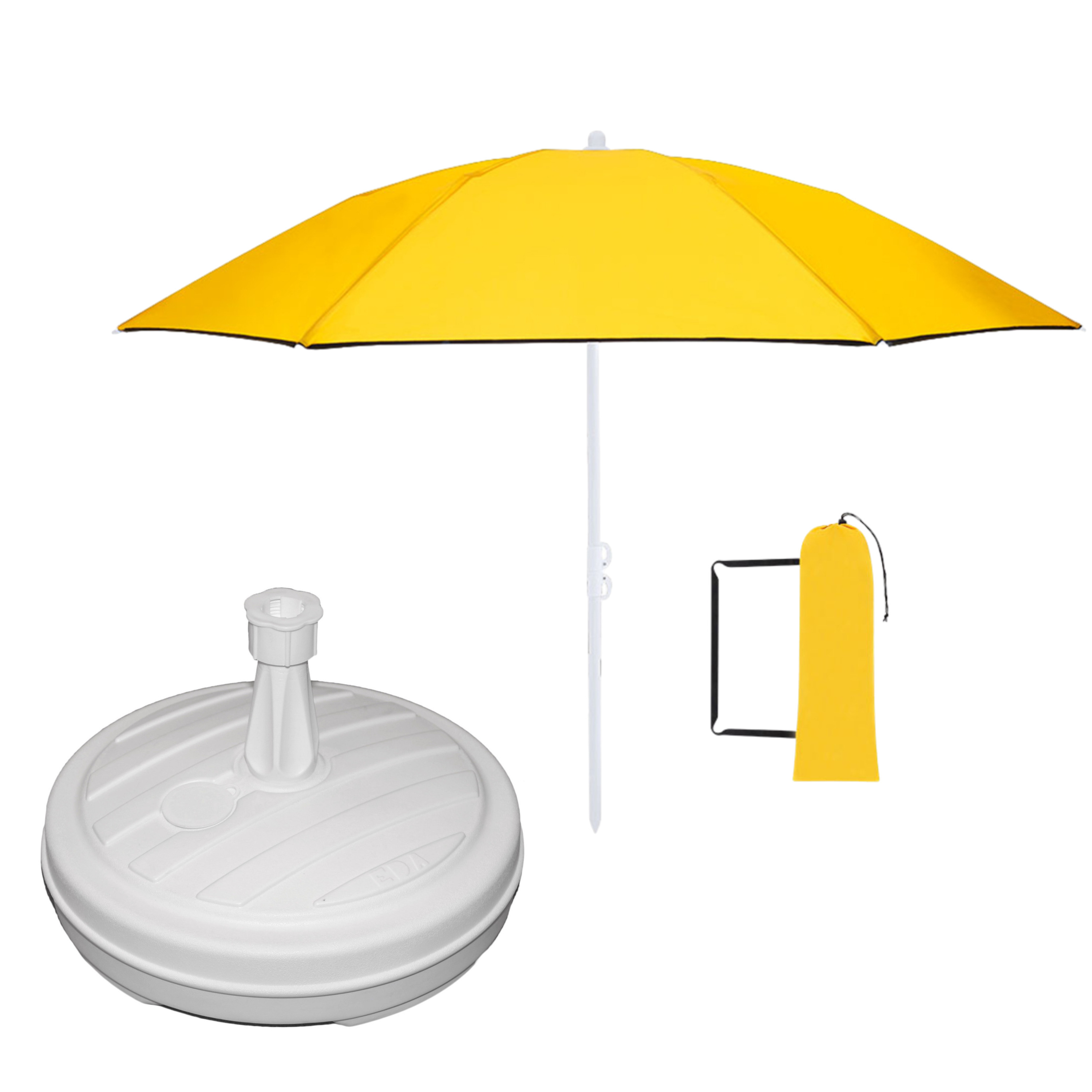 Merkloos Tuin parasol - met vulbare parasolvoet in wit - doek geel - D160 cm - polyester -