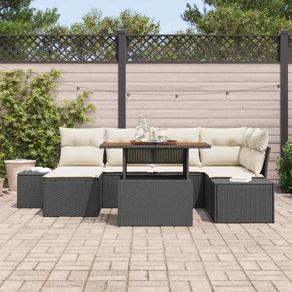 vidaXL 7-delige tuinsofa set met kussens in zwart poly rattan