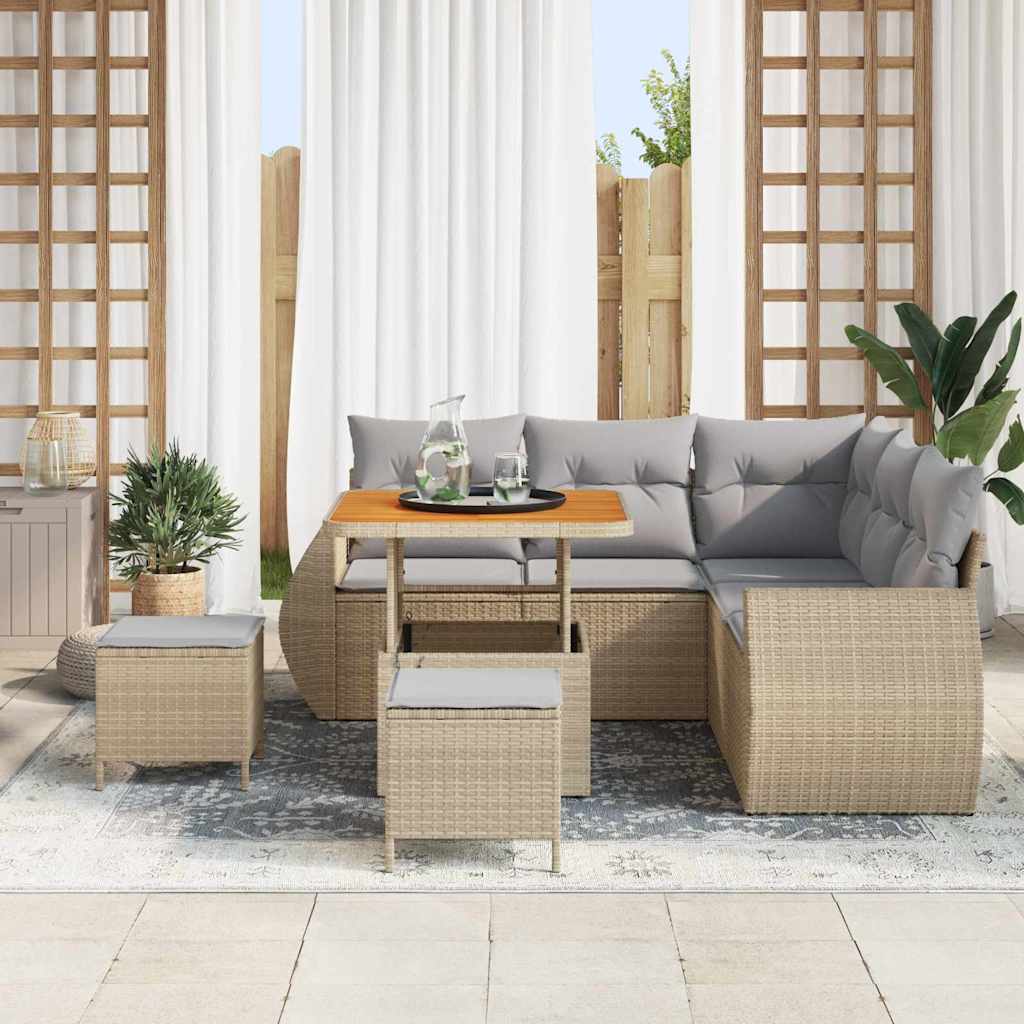 vidaXL 8 Delige Tuinbankset Met Kussens In Beige Van Poly Rattan En Acacia