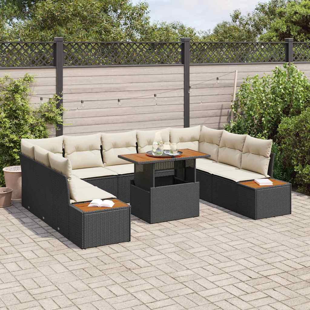 vidaXL 6-delige tuinsofa set met zwarte kussens van poly rattan