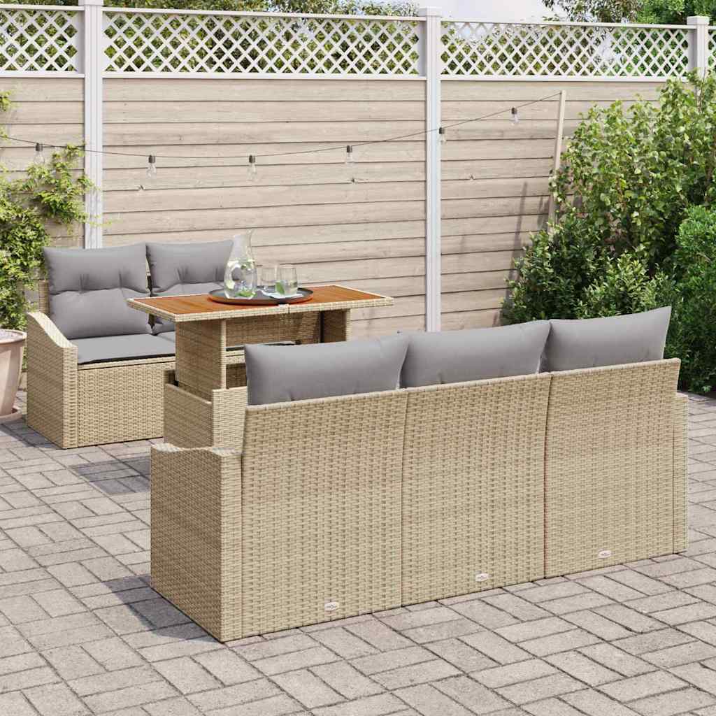 vidaXL 6-delige tuinset met kussens in beige van poly rattan