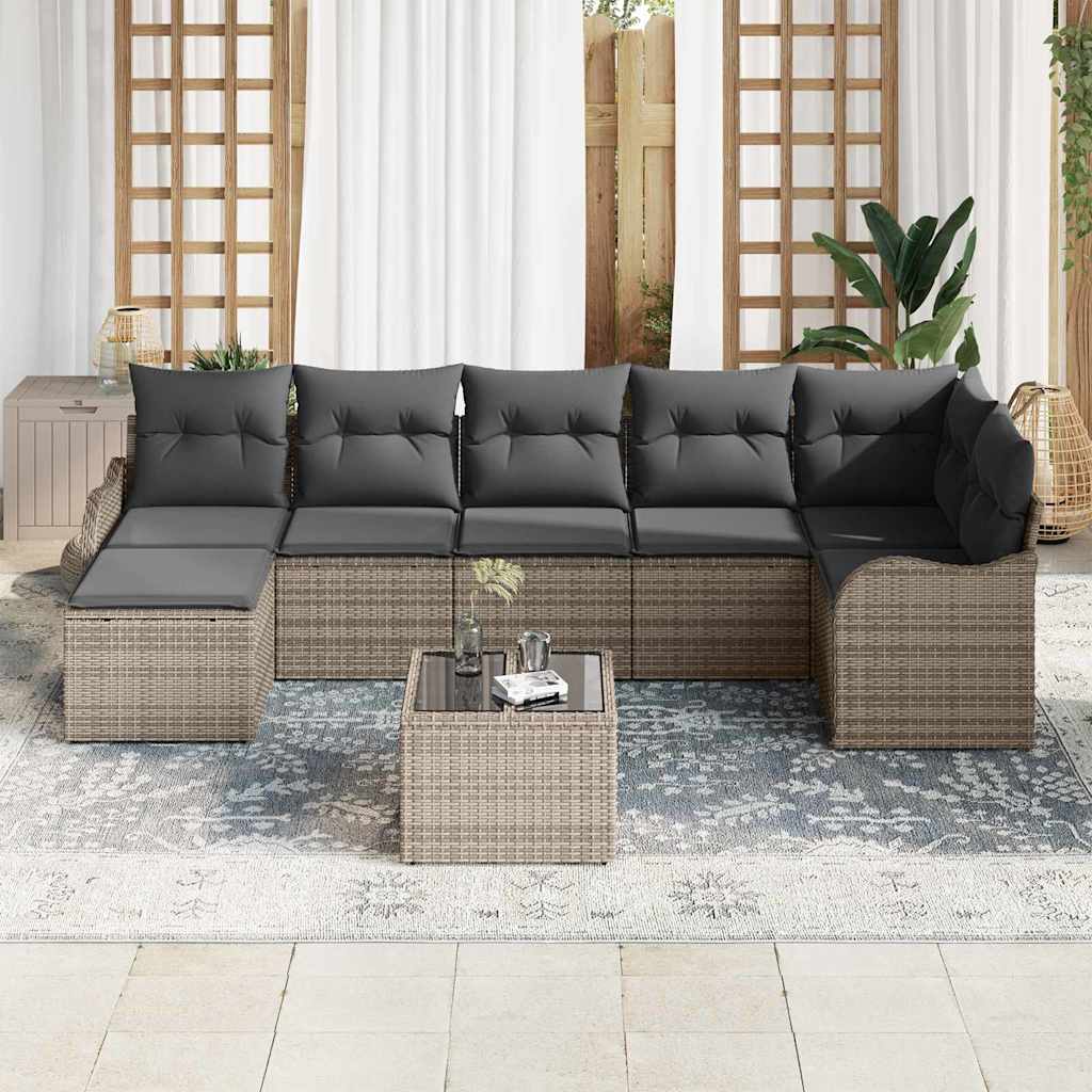 vidaXL 7-delige Tuinbankenset met kussens poly rattan zwart