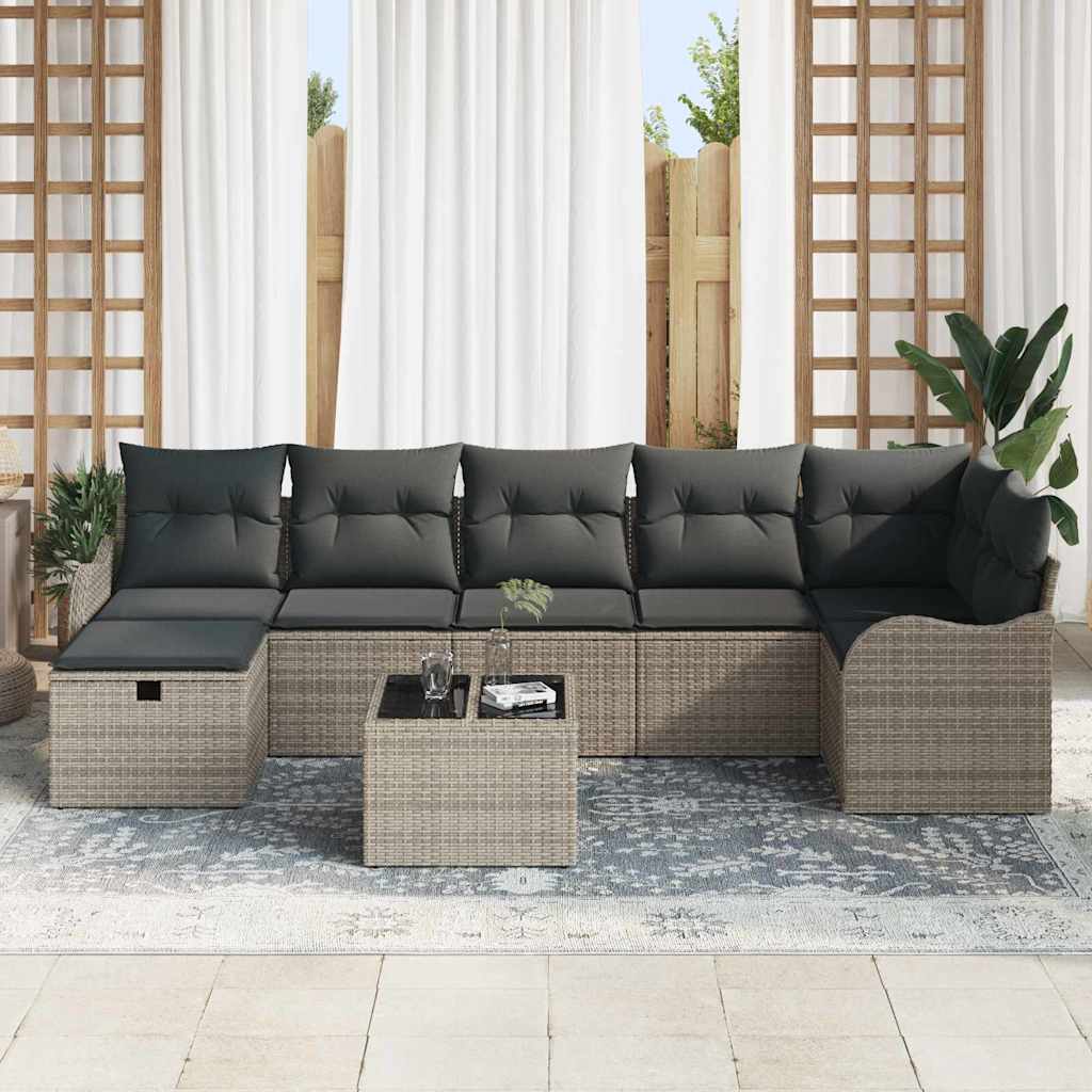 vidaXL 8-delige tuinset met kussens van grijs poly rattan