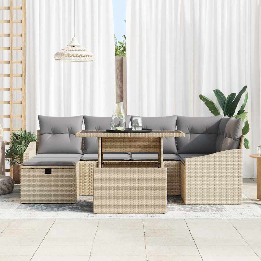 vidaXL 7-delige tuinbankset met kussens in beige