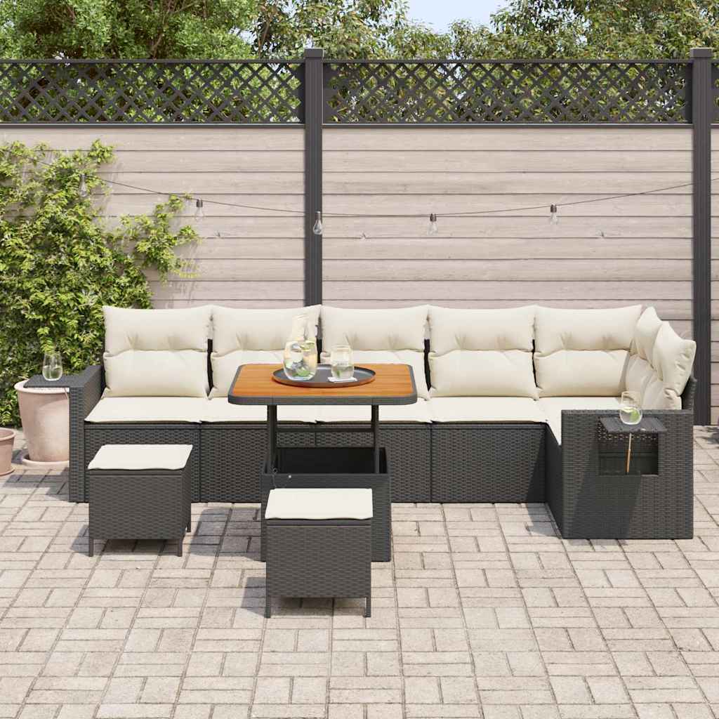 vidaXL Tuin Sofa Set Set van 3 Zwart, Crème Wit Rattan, Stof Groot