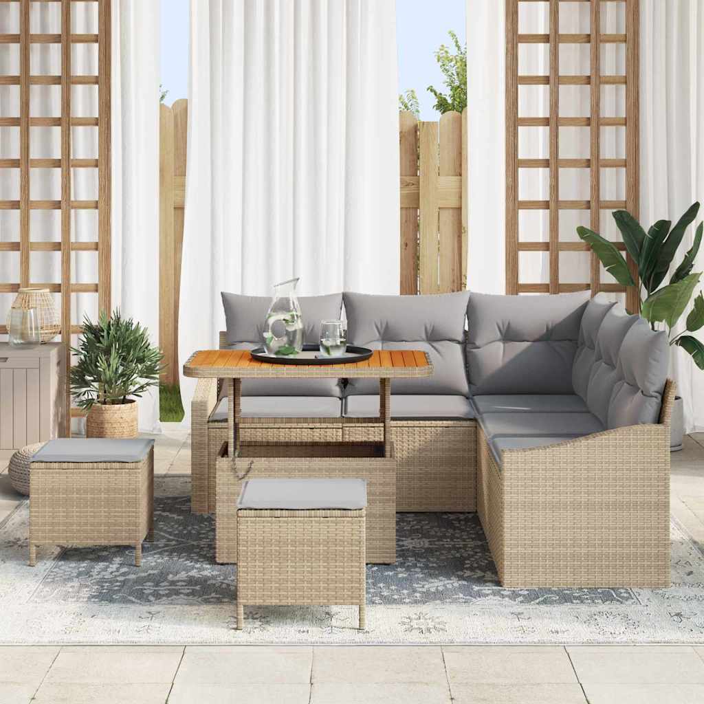 vidaXL 8-delige tuinsofaset met kussens in beige