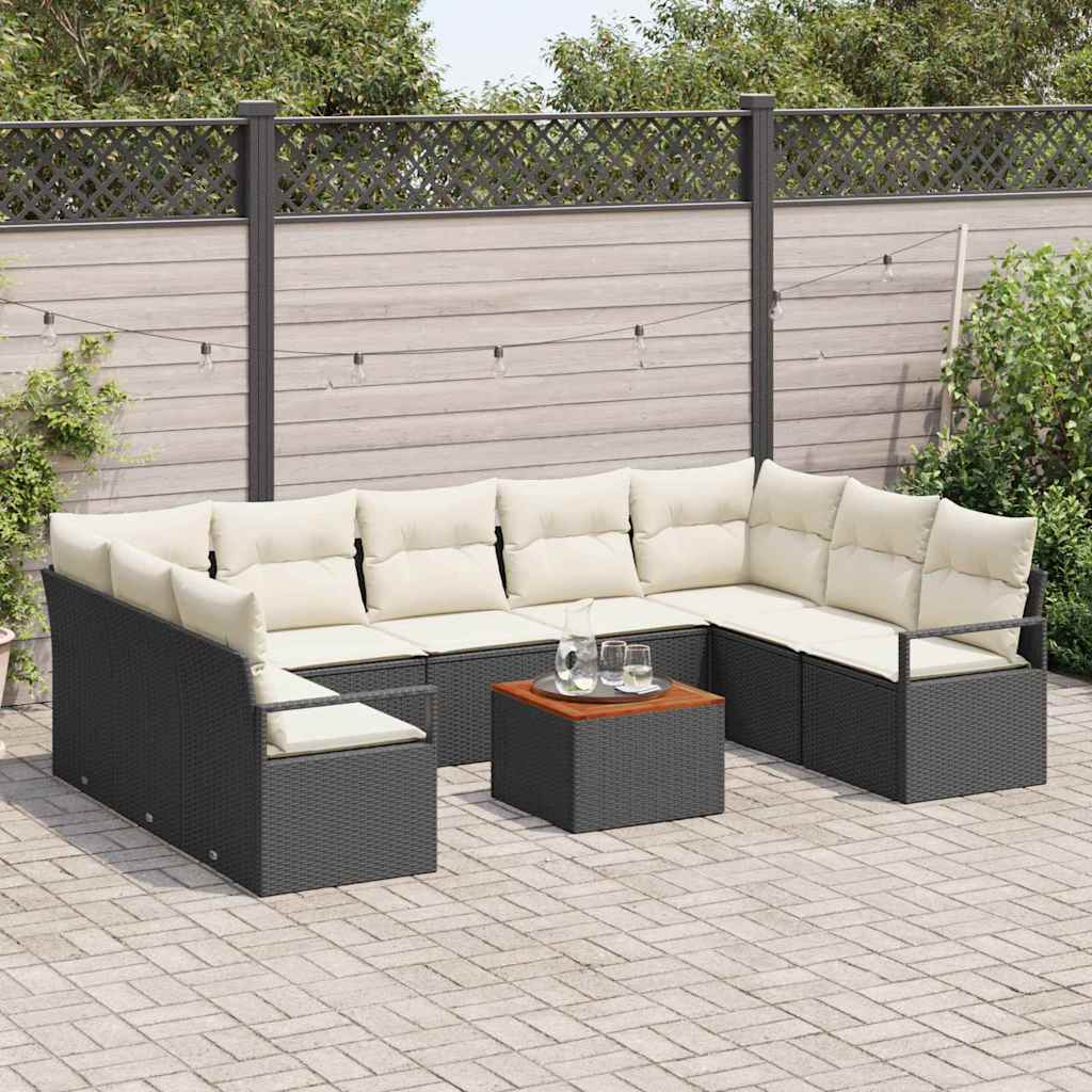 vidaXL 10-delige tuinsofa set met kussens in zwart van poly rattan en acacia