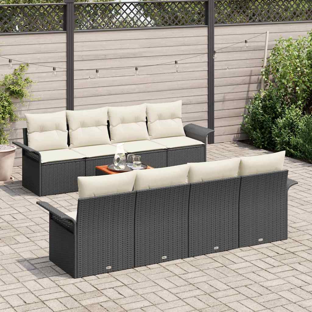 vidaXL 9 Delige Tuin Sofaset met Kussens in Zwart van Poly Rattan en Acacia