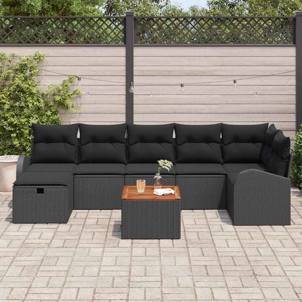 vidaXL 8-delige tuinset met kussens in zwart poly rattan