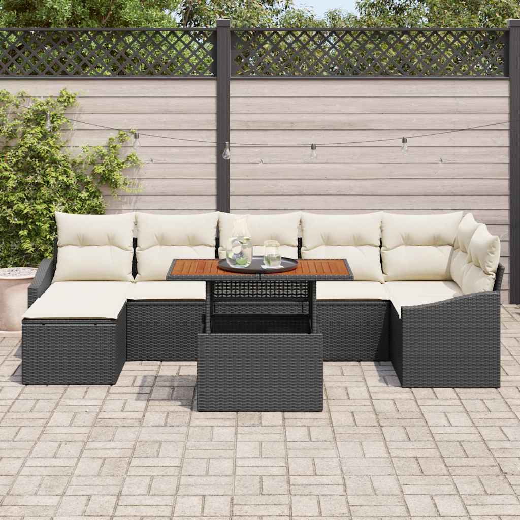 vidaXL 8-delige tuinbankset met kussens, zwart poly rattan