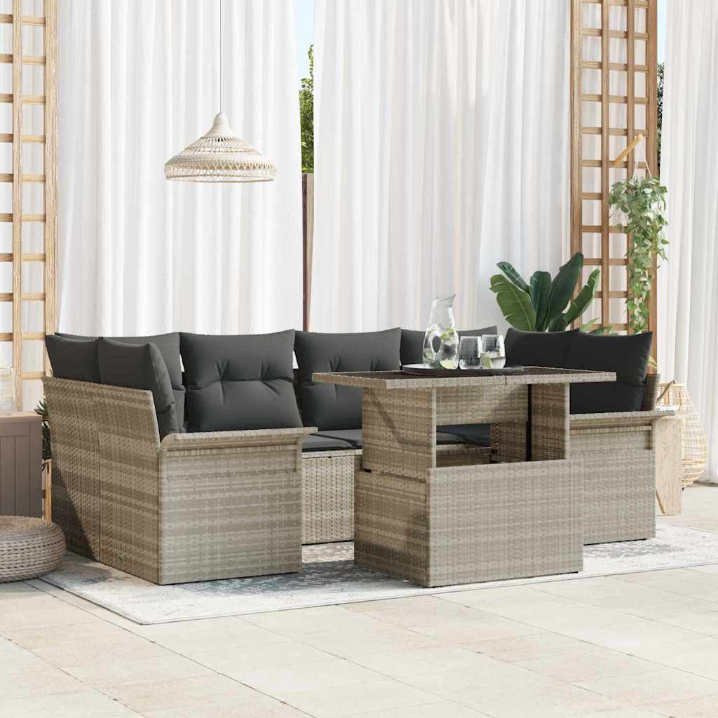 vidaXL 7-delige tuinsofa set met kussens in lichtgrijs poly rattan