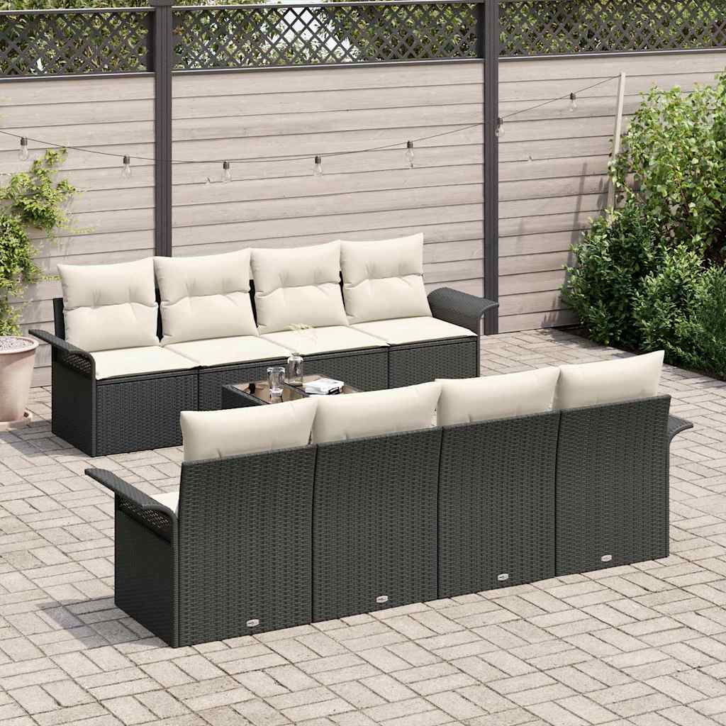vidaXL 9-delige tuinset met kussens in zwart poly rattan