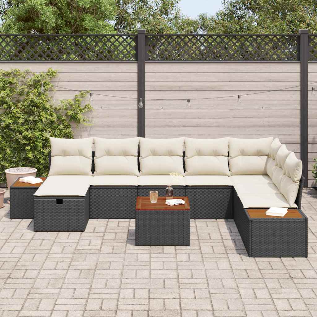 vidaXL 9-delige tuinset met zwarte poly riet kussens