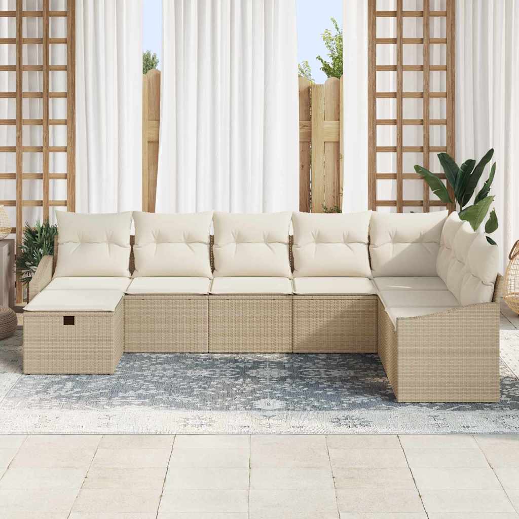 vidaXL 8-delige tuinsofa set met kussens in beige poly rattan
