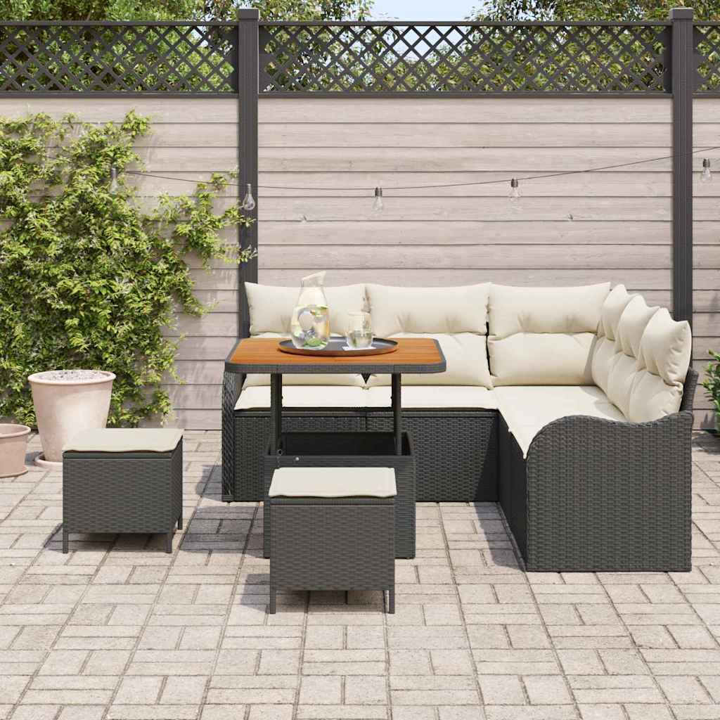 vidaXL 8-delige tuinset met kussens in zwart poly rattan en acacia