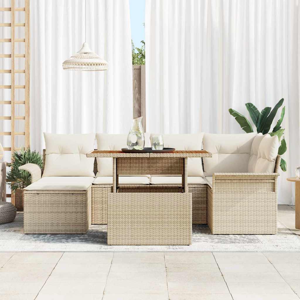 vidaXL 7-delige tuinsofa set met kussens in beige poly rattan