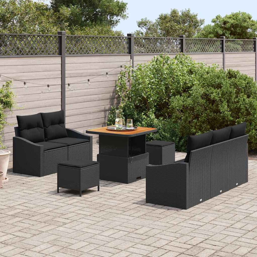 vidaXL 8-delige tuinsofa set met kussens in zwart poly rattan
