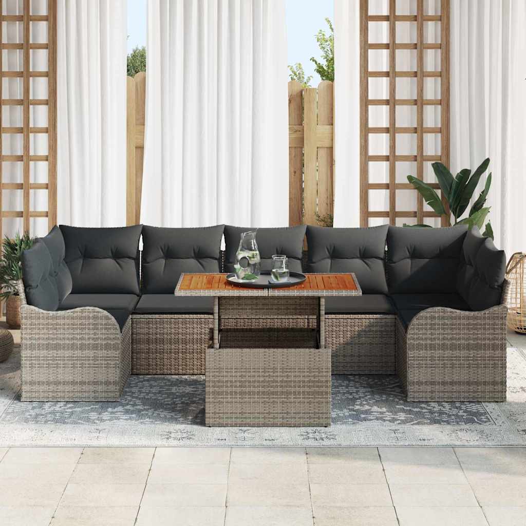vidaXL 8-delige tuinsofa set met kussens in grijs poly rattan