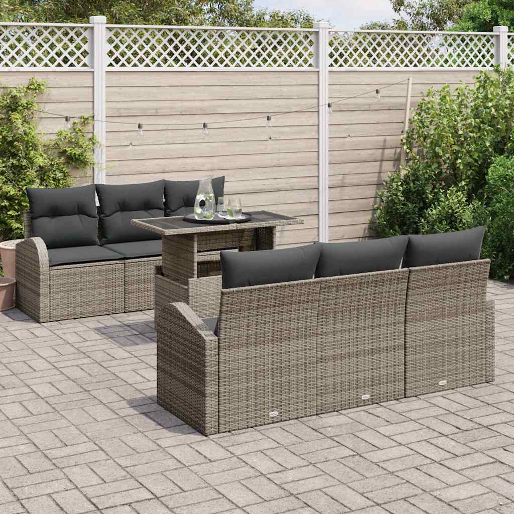 vidaXL 7-delige tuinsofa-set met kussens - grijs poly rattan