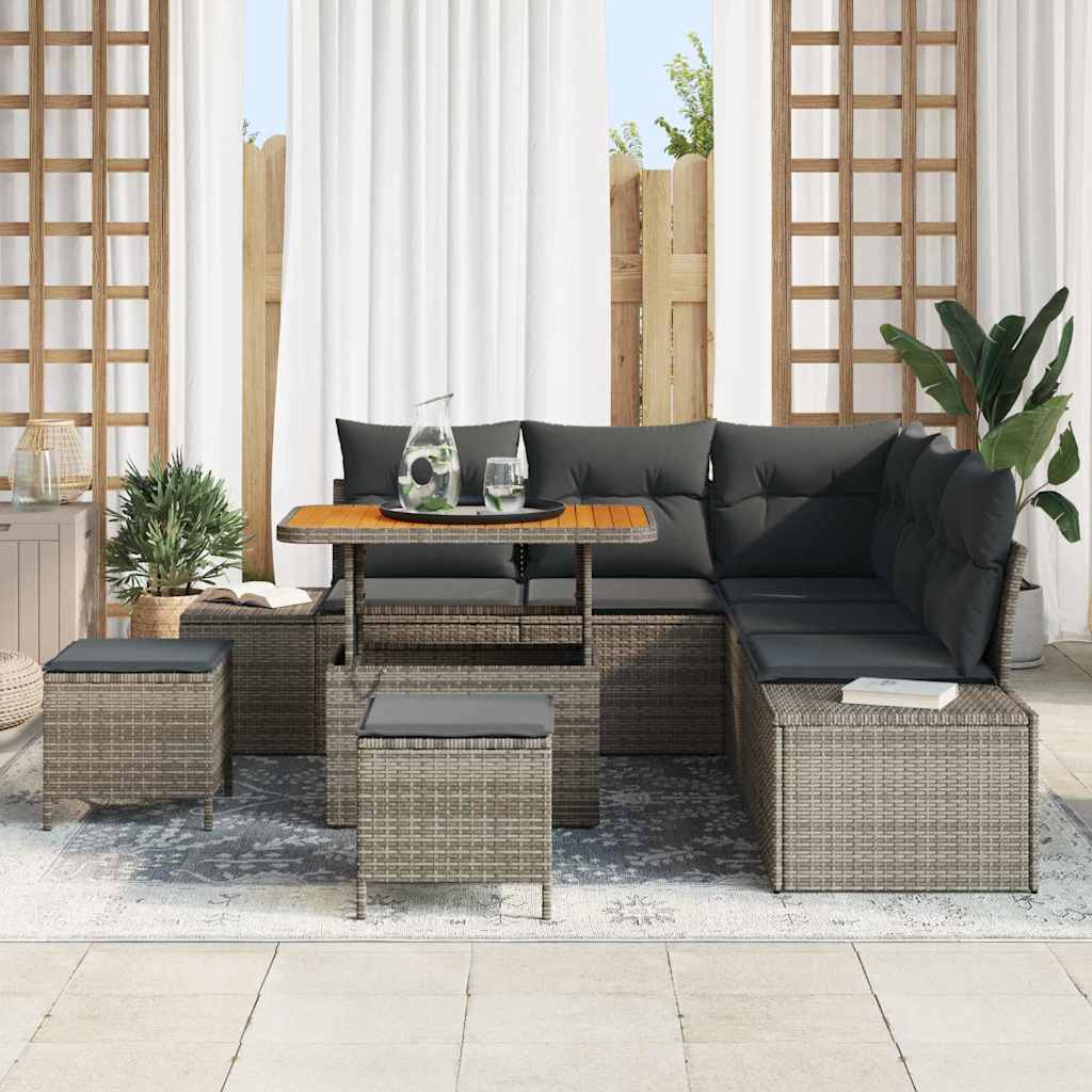 vidaXL 8-delige tuinsofa set met kussens in grijs