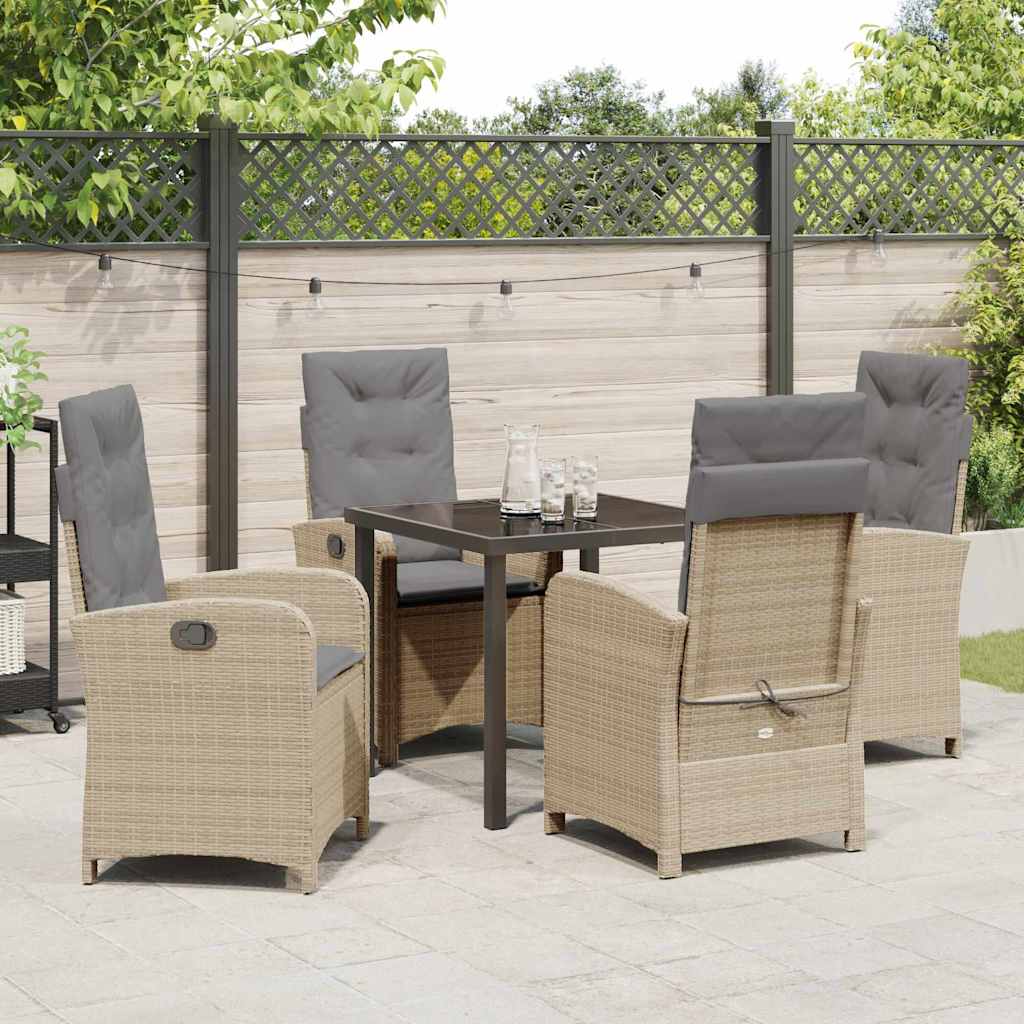 vidaXL 5-delige tuinset met kussens in beige poly rattan
